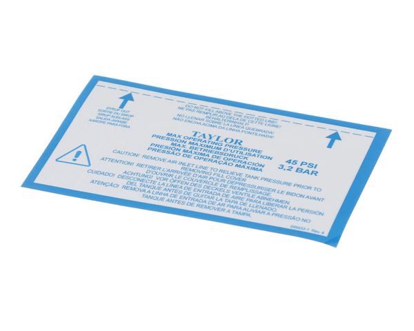 TAYLOR FREEZERS 045533-1 DECAL-INST-SYR TNK-ENG/SPN/PT
